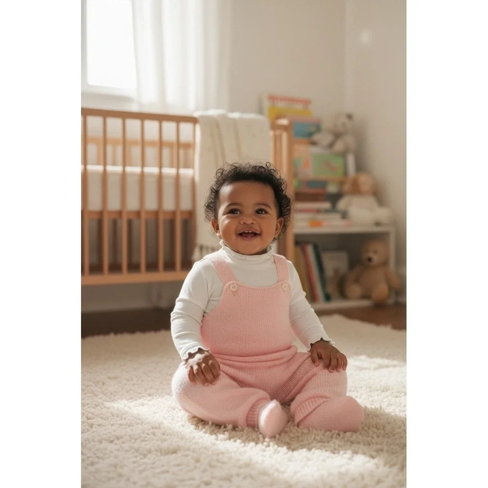 Manhattan Vintage Baby Girls Pink Knit Overalls Romper 6-9 Months grandmacore